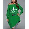 Plus Size Christmas Skew Neck Asymmetrical T-shirt - GREEN XL