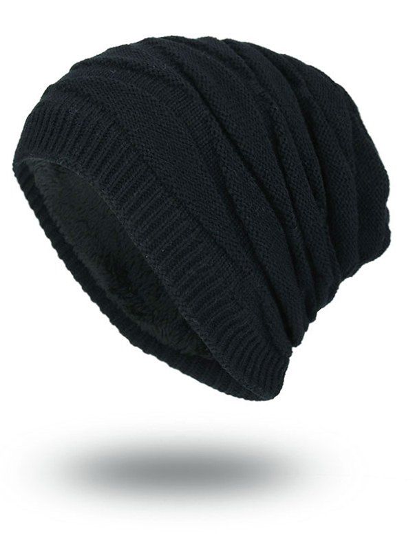 

Vintage Stacking Stripe Slouchy Knit Beanie, Black