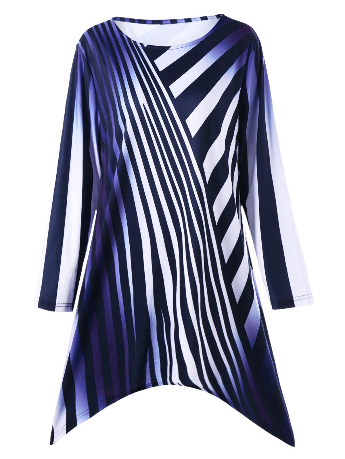 

Plus Size Striped Ombre Longline T-shirt, Blue