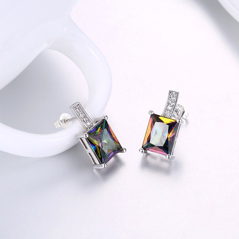 

Faux Gemstone Geometric Tiny Stud Earrings, Silver