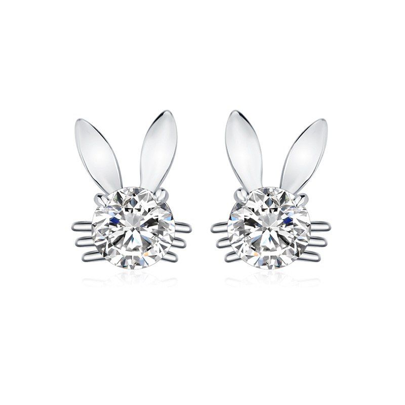 

Rhinestoned Rabbit Ear Stud Tiny Earrings, Silver