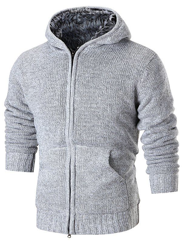 

Zip Up Knitted Hooded Cardigan, Light gray
