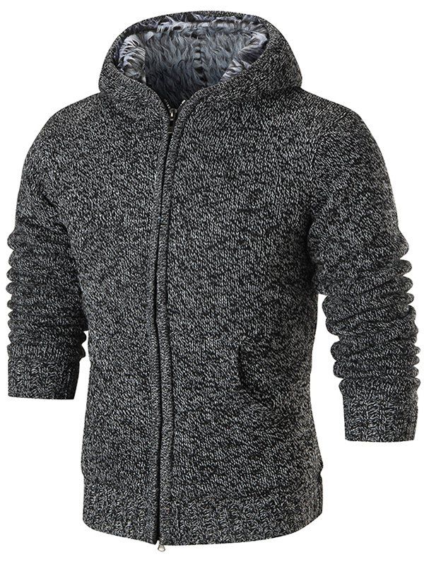 2018 Zip Up Knitted Hooded Cardigan DEEP GRAY L In Cardigans ...