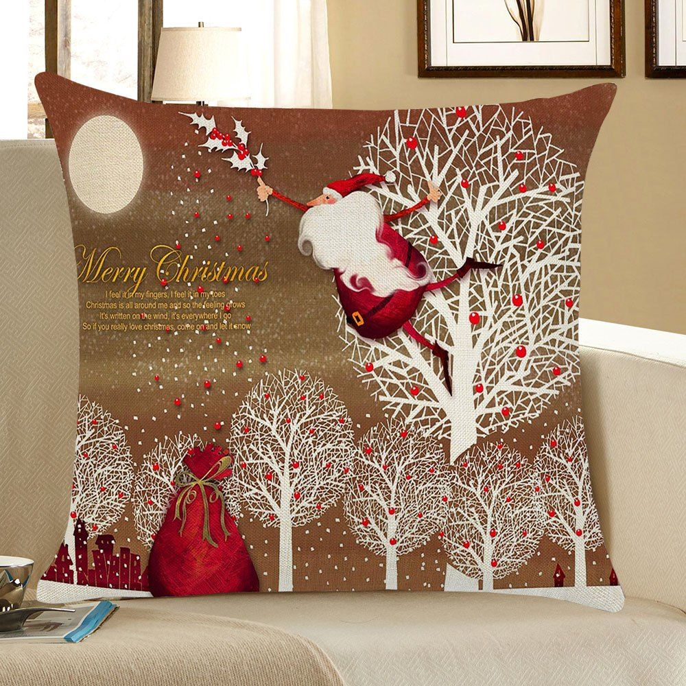 

Santa Claus and Trees Pattern Linen Pillow Case, Colorful