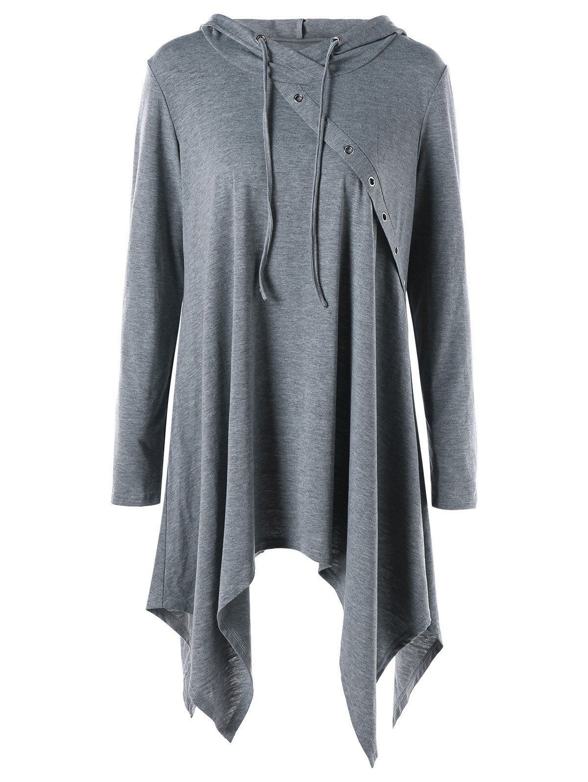 

Drawstring Tunic Handkerchief Hoodie, Gray