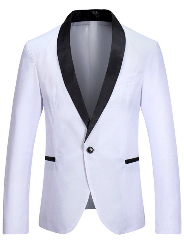 

Casual Shawl Collar One Button Tuxedo Blazer, White