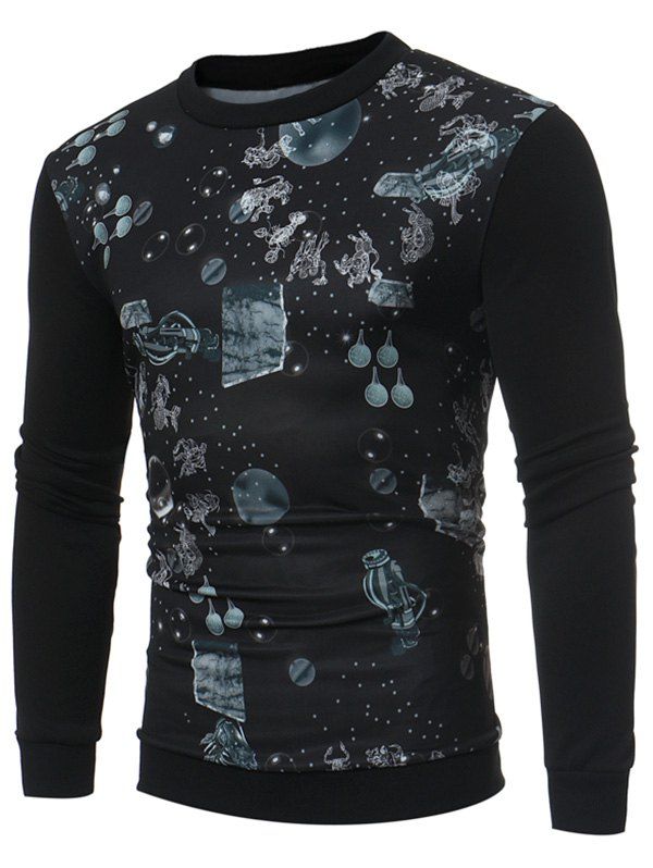 

Crew Neck Zodiac Printed Sweatshirt, Black