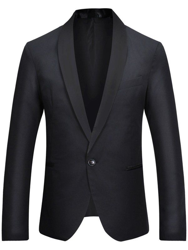 

Casual Shawl Collar One Button Tuxedo Blazer, Black