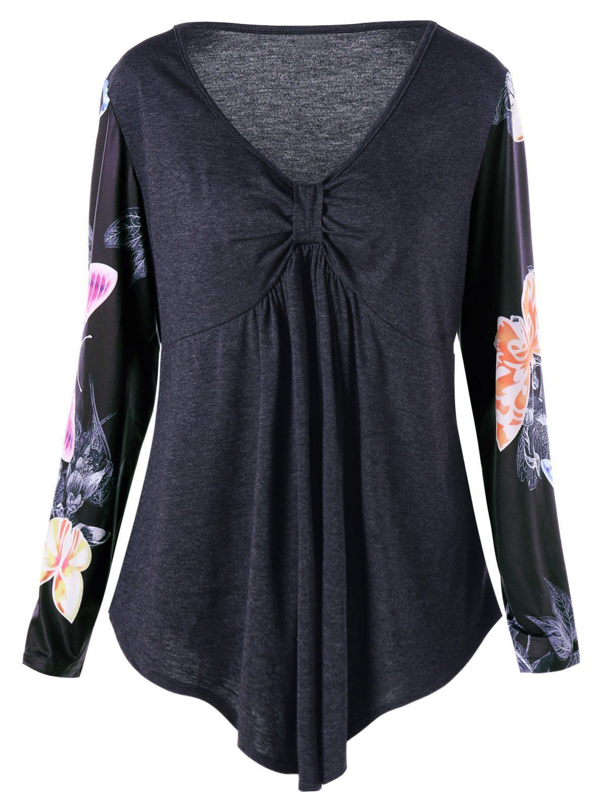 

Plus Size Floral Print Empire Waist Tunic T-shirt, Deep gray