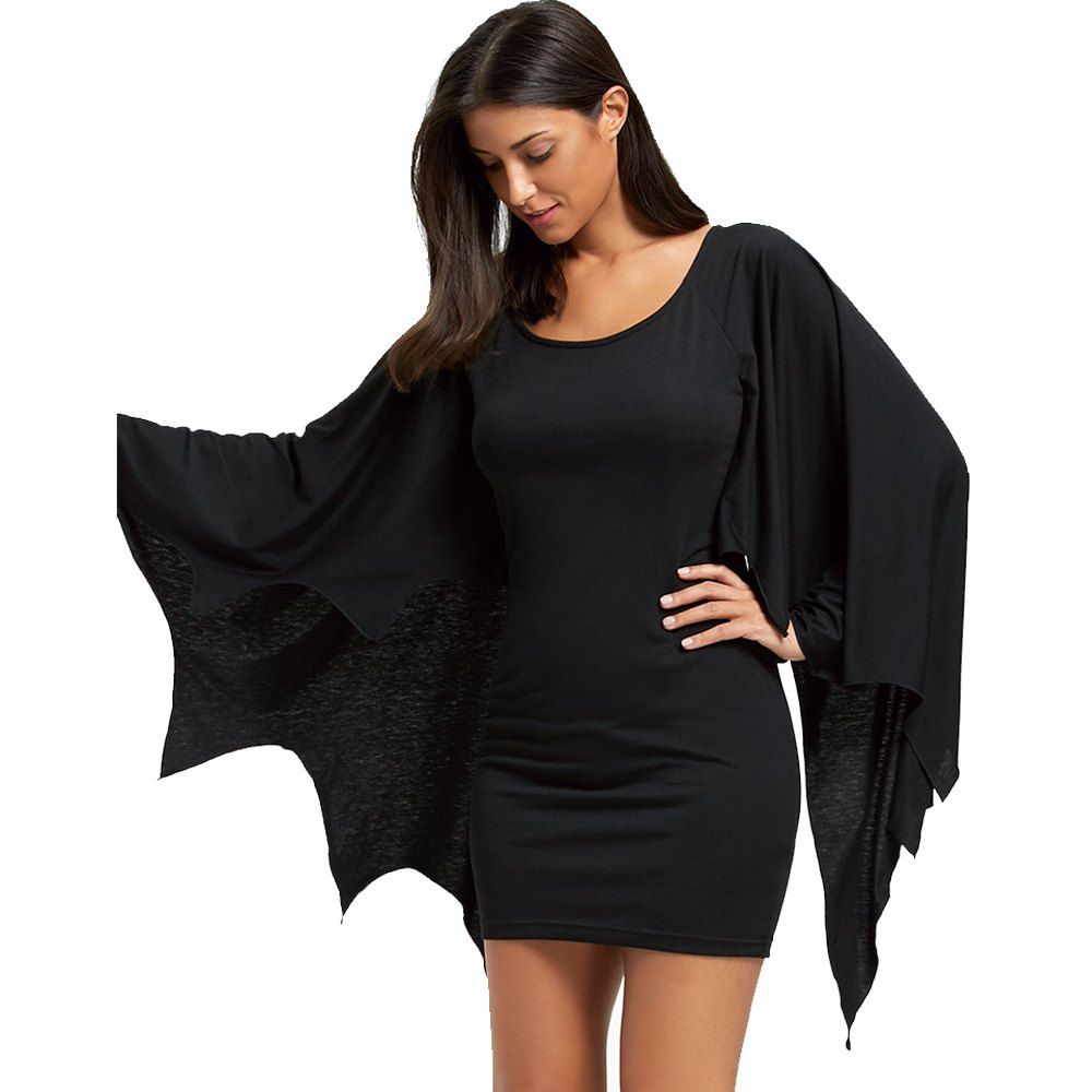 

Halloween Long Sleeve Bodycon Dress with Bat Wings, Black