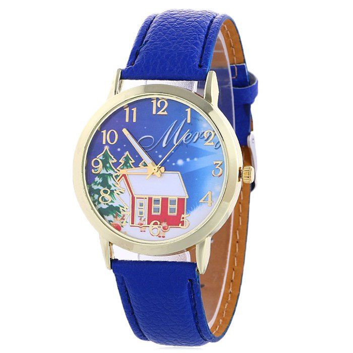 

Christmas Tree House Face Number Watch, Blue