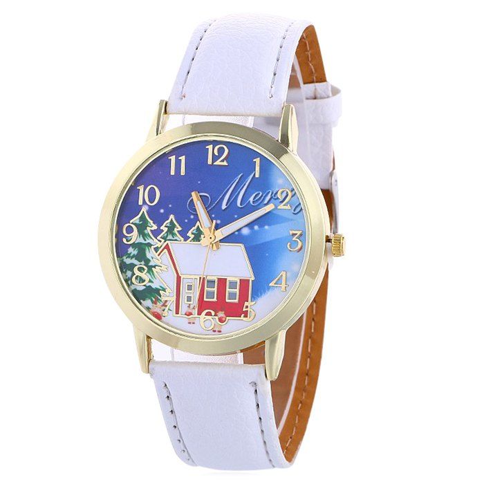 

Christmas Tree House Face Number Watch, White
