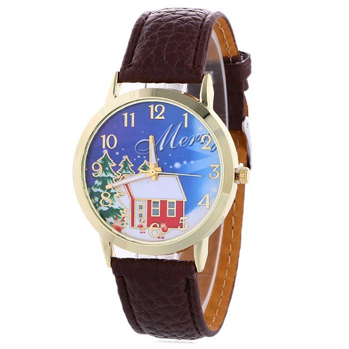 

Christmas Tree House Face Number Watch, Brown