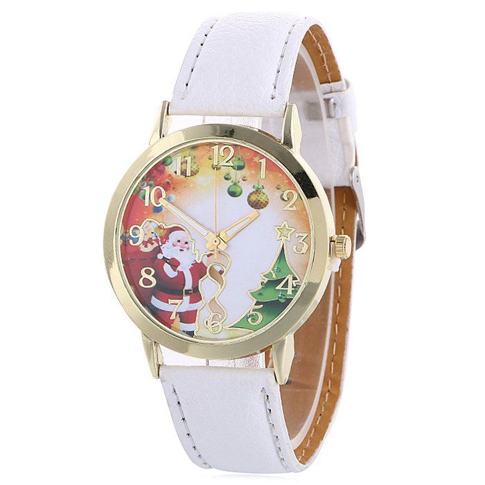 

Christmas Santa Baubles Face Number Watch, White
