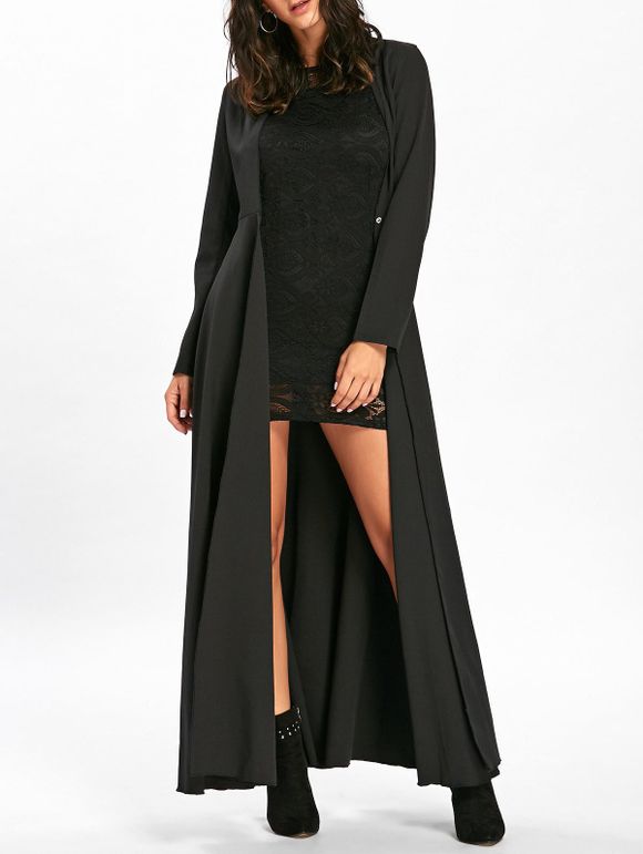 Mini robe moulante en dentelle avec un long manteau - Noir M