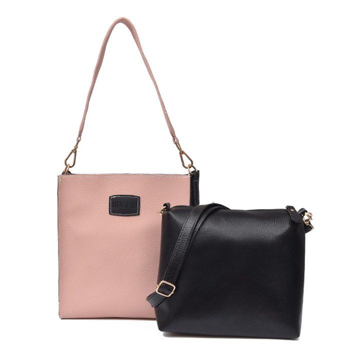 

2 Pieces Contrasting Color Shoulder Bag Set, Pink