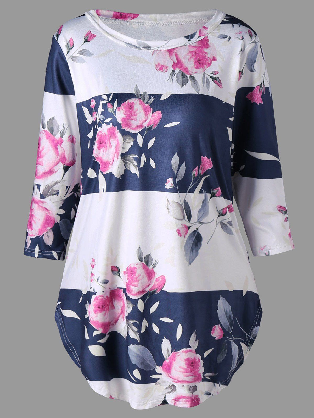 

Plus Size Floral T-shirt with Sleeves, Colormix