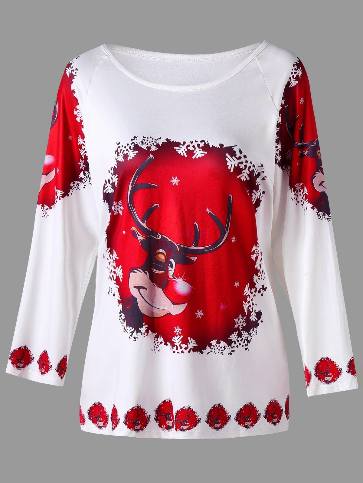 

Plus Size Cartoon Deer Print Raglan Sleeve T-shirt, White