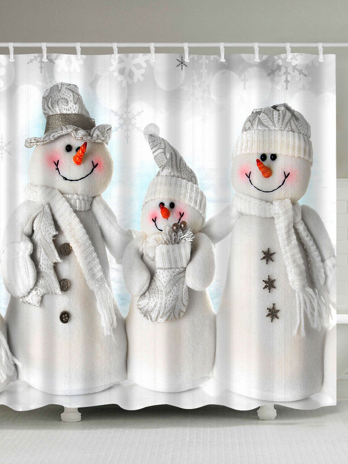 

Waterproof Polyester Snowman Christmas Shower Curtain, Grey white