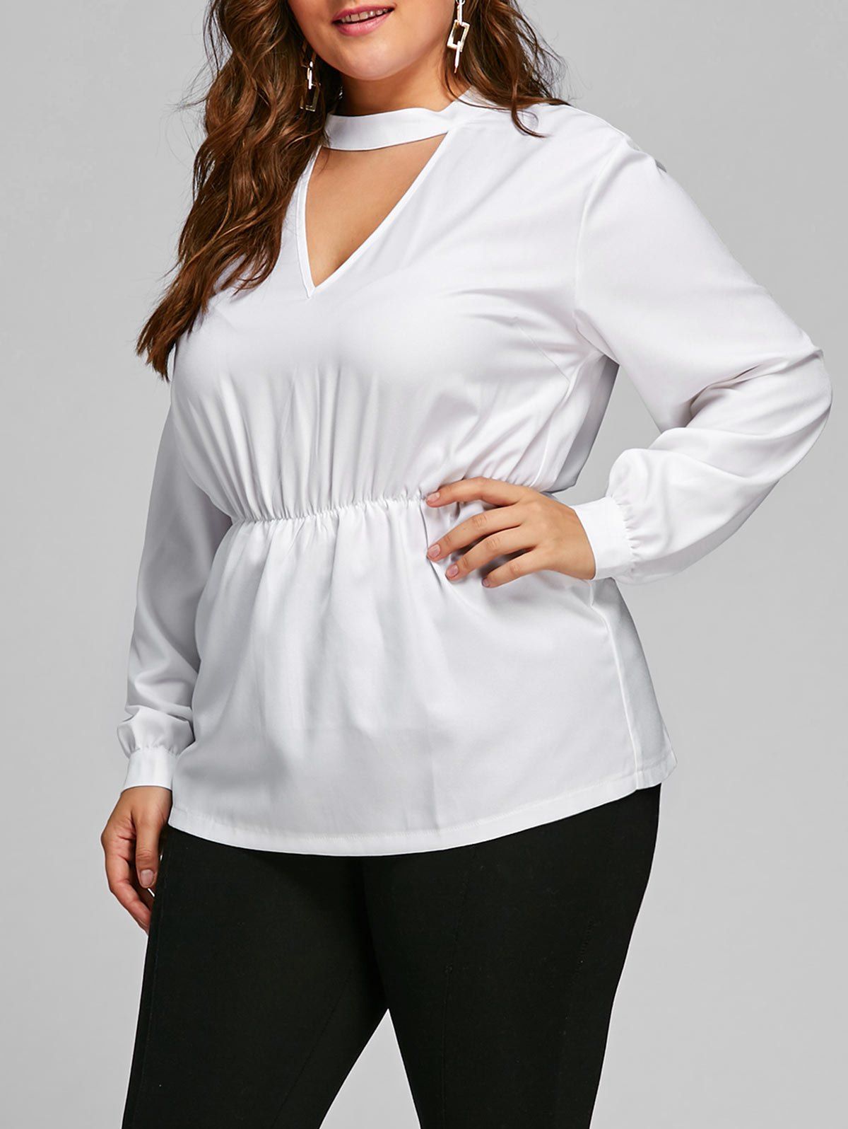 

High Waist Plus Size Choker Blouse, White