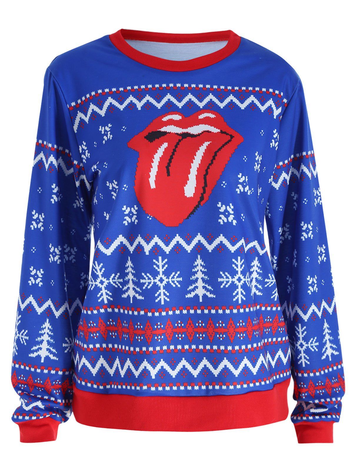 

Plus Size Christmas Snowflake Tongue Sweatshirt, Blue