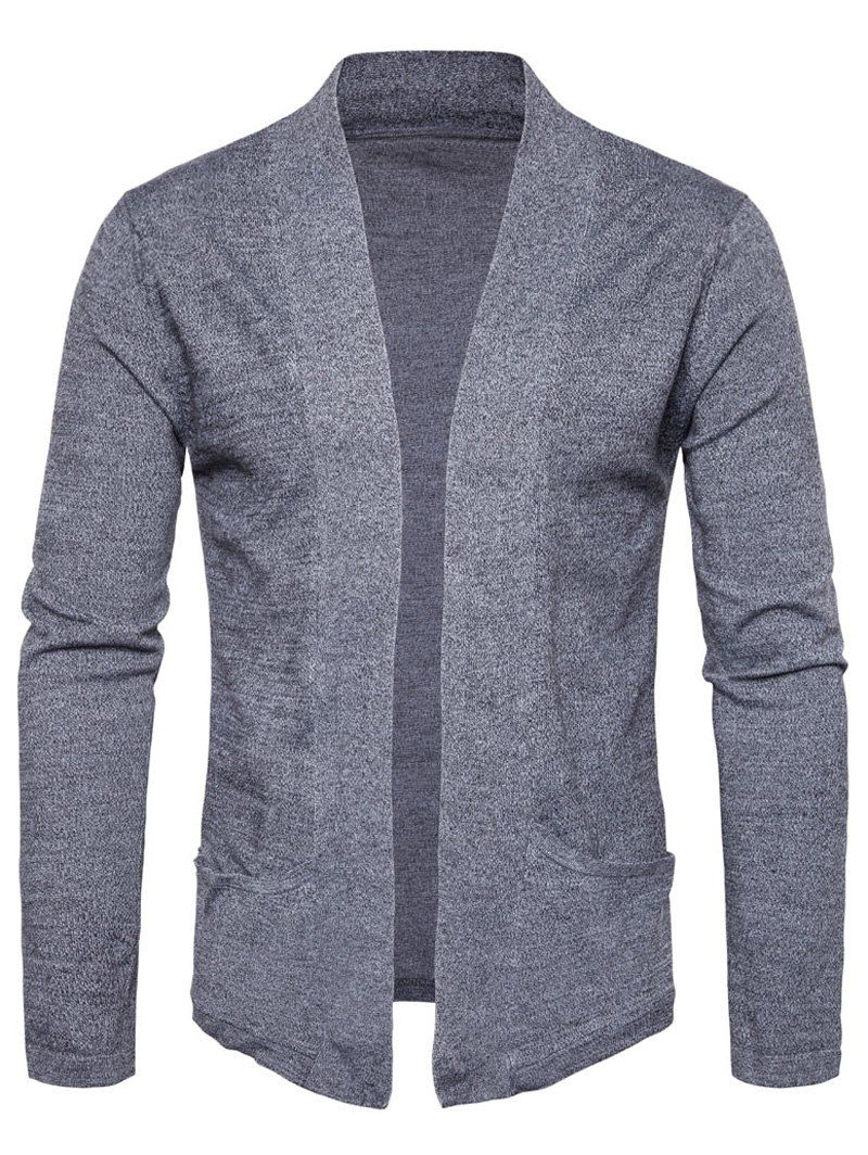 

Pockets Design Open Front Cardigan, Deep gray