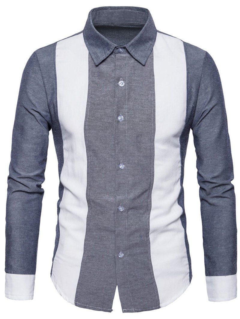 

Long Sleeve Color Block Chambray Shirt, Colormix