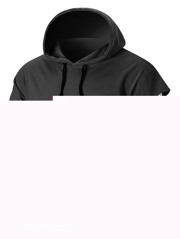 

Graphic Patch Distressed Sleeve Pullover Hoodie, Black