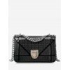 Sac à Bandoulière Matelassé avec Chaîne Motif Géométrique - Noir 