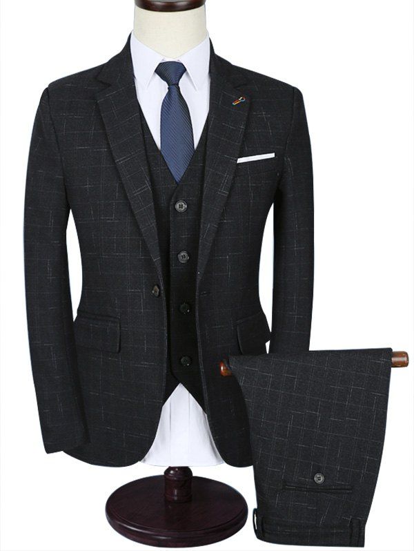 

Notch Lapel Flap Pocket Business Three Piece Suit, Gray
