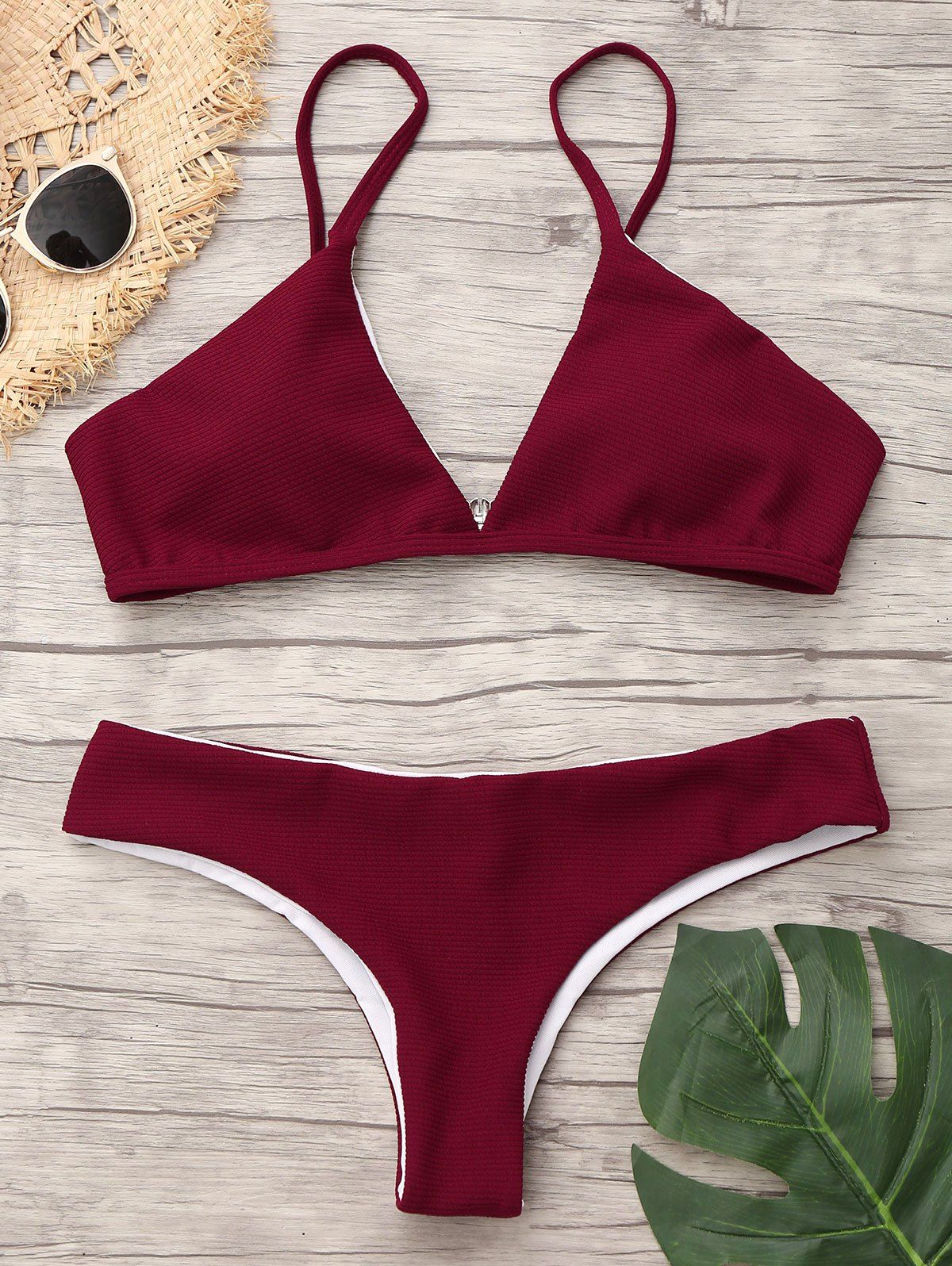 

Spaghetti Strap Low Waist Bikini, Wine red