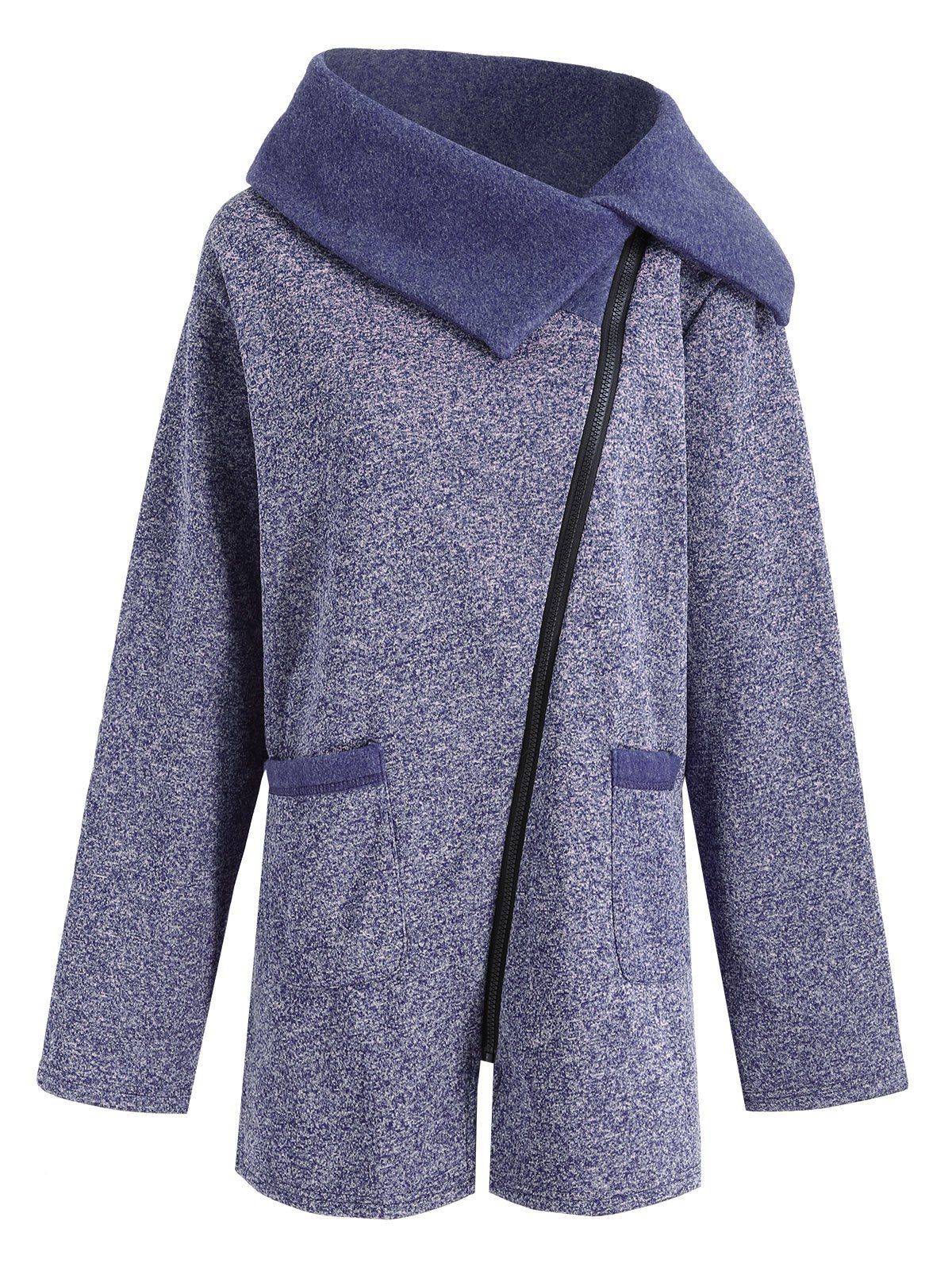 

Plus Size Fleece Oblique Zipper Turn Down Hoodie, Cadetblue