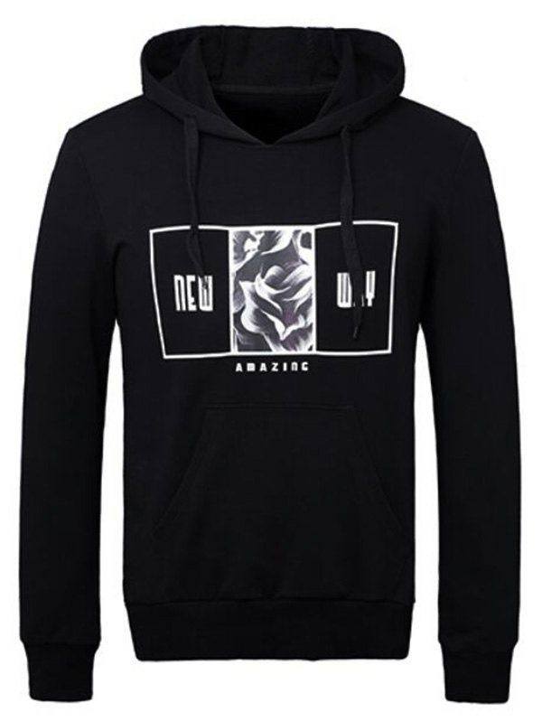 

Graphics Printed Drawstring Pullover Hoodie, Black