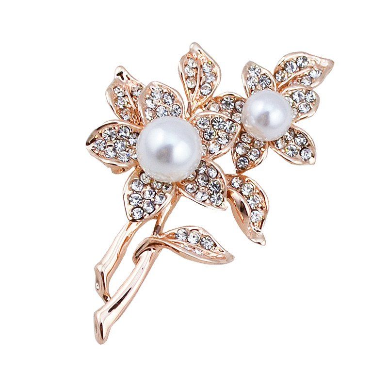 

Faux Pearl Flower Pattern Brooch, Golden