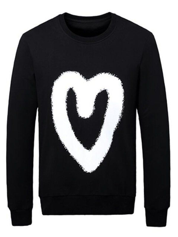 

Crew Neck Heart Printed Sweatshirt, Black