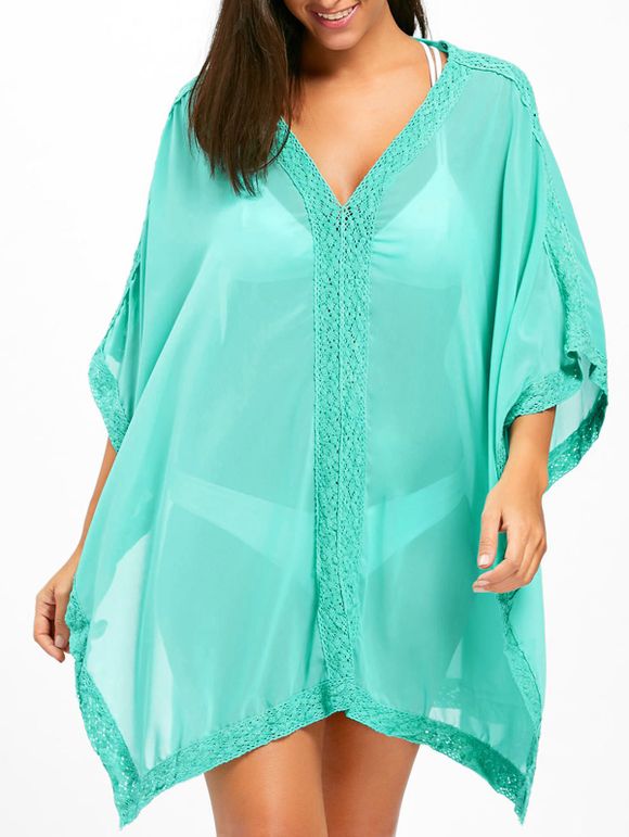 Batwing Sleeve Boho Cover Up Dress - Lac Vert ONE SIZE