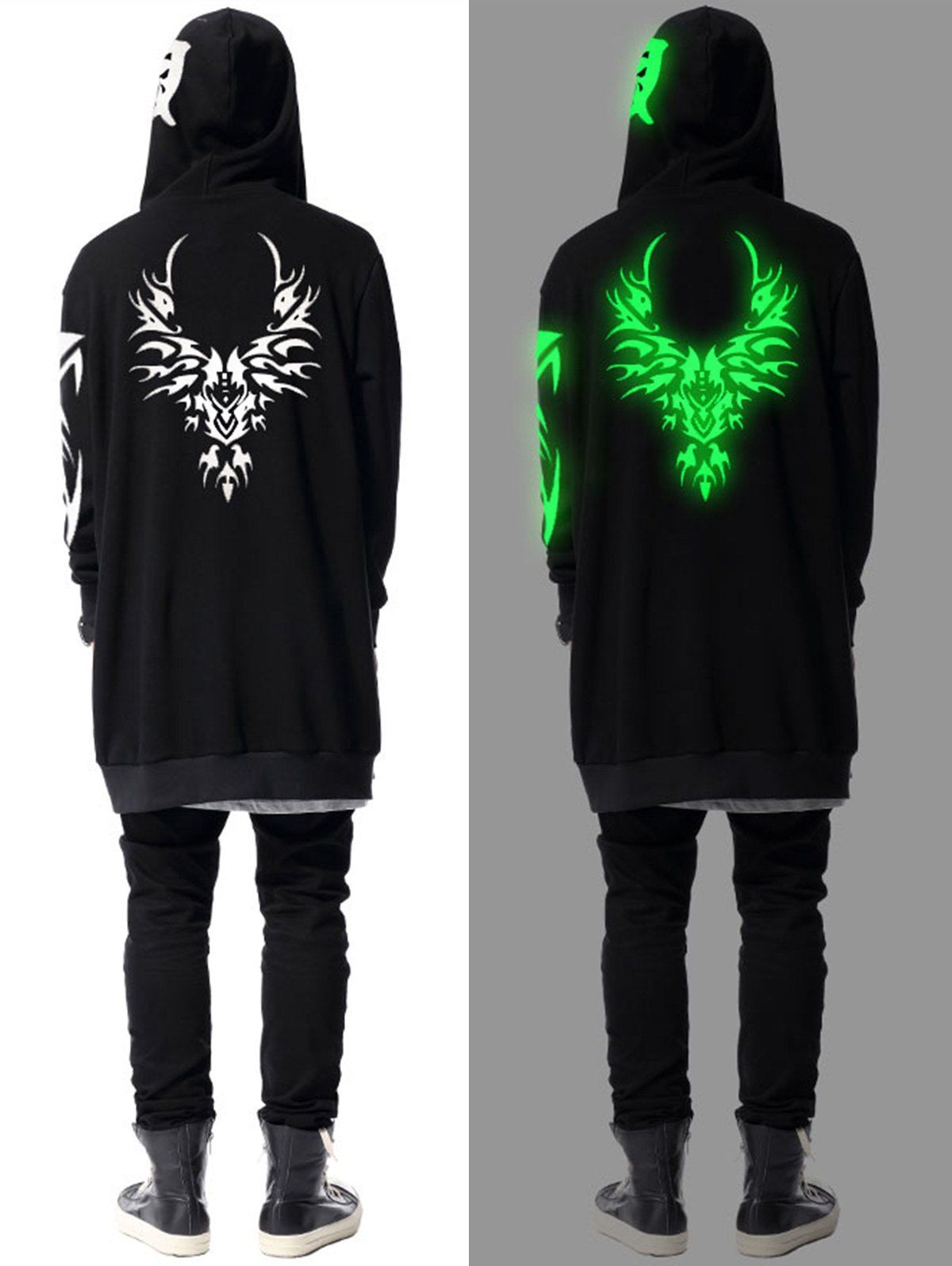 

Luminous Wings Graphic Longline Hoodie, Black