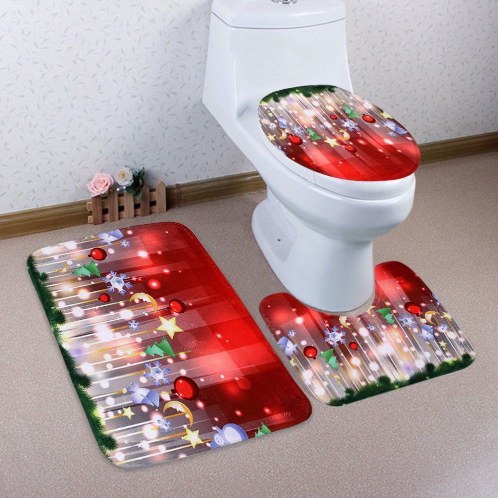 

3Pcs Christmas Decoration Bath Toilet Mats Set, Red