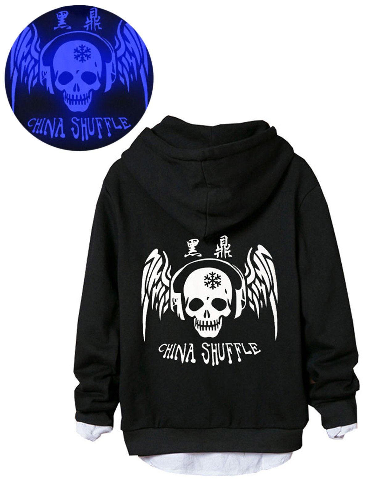 

Luminous Skull Chinese Zip Up Hoodie, Black