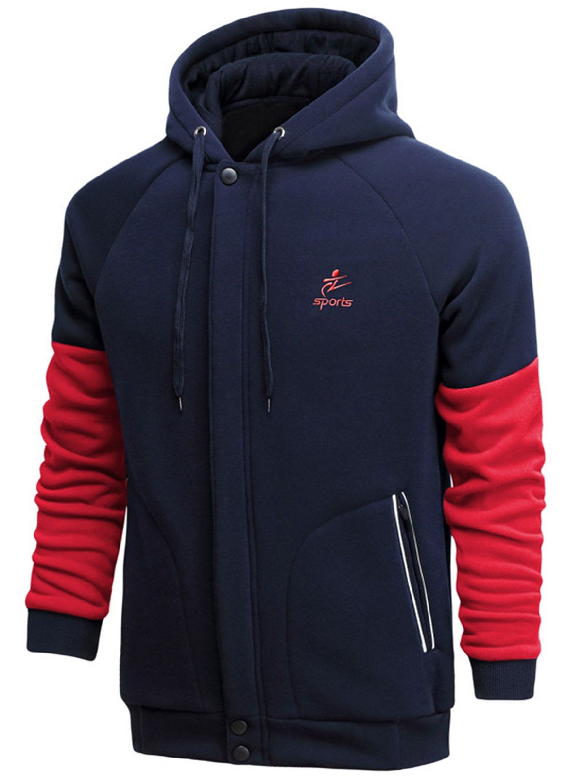 

Cover Placket Color Block Fleece Hoodie, Cadetblue