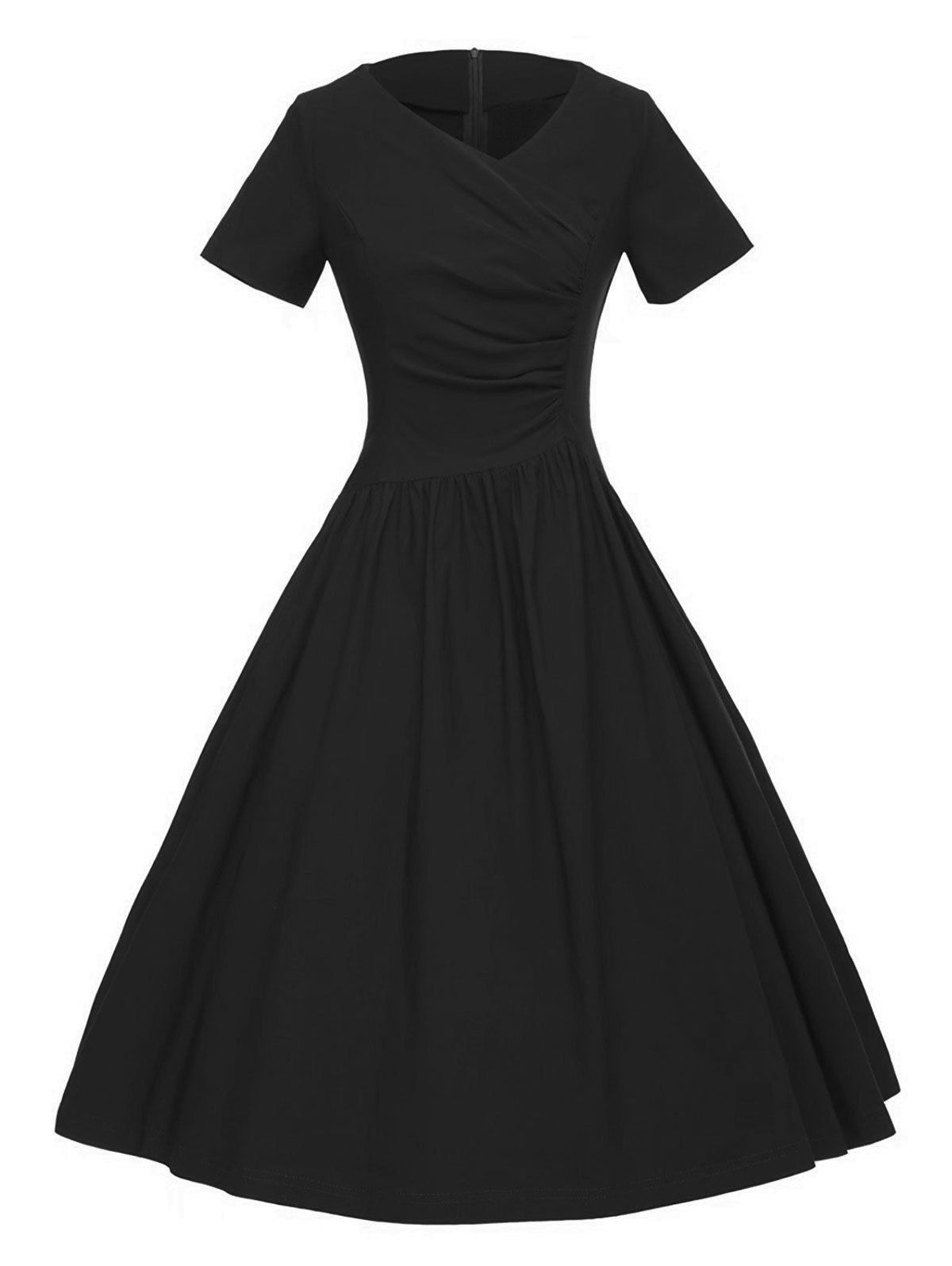 

Vintage Ruched Pinup Skater Dress, Black