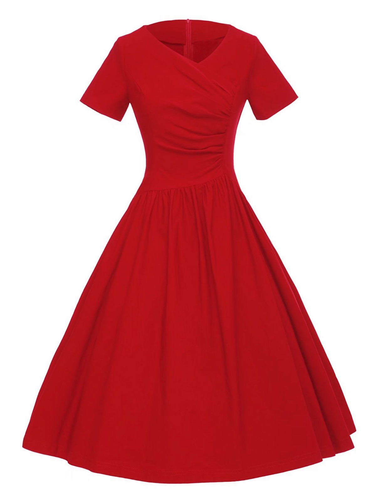 

Vintage Ruched Pinup Skater Dress, Red