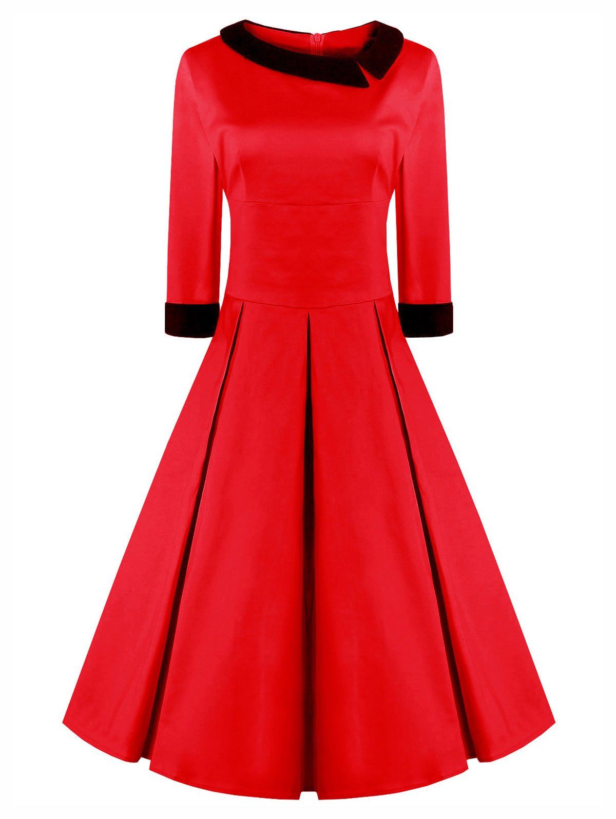 

Vintage Flat Collar Pin Up Skater Dress, Red