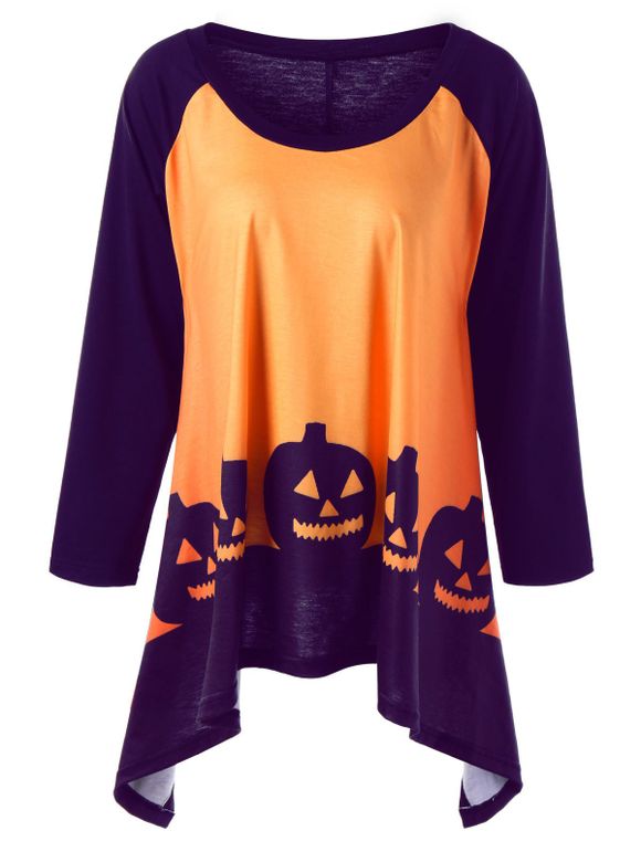T-shirt Grande Taille Imprimé Citrouille Halloween - Pourpre 5XL