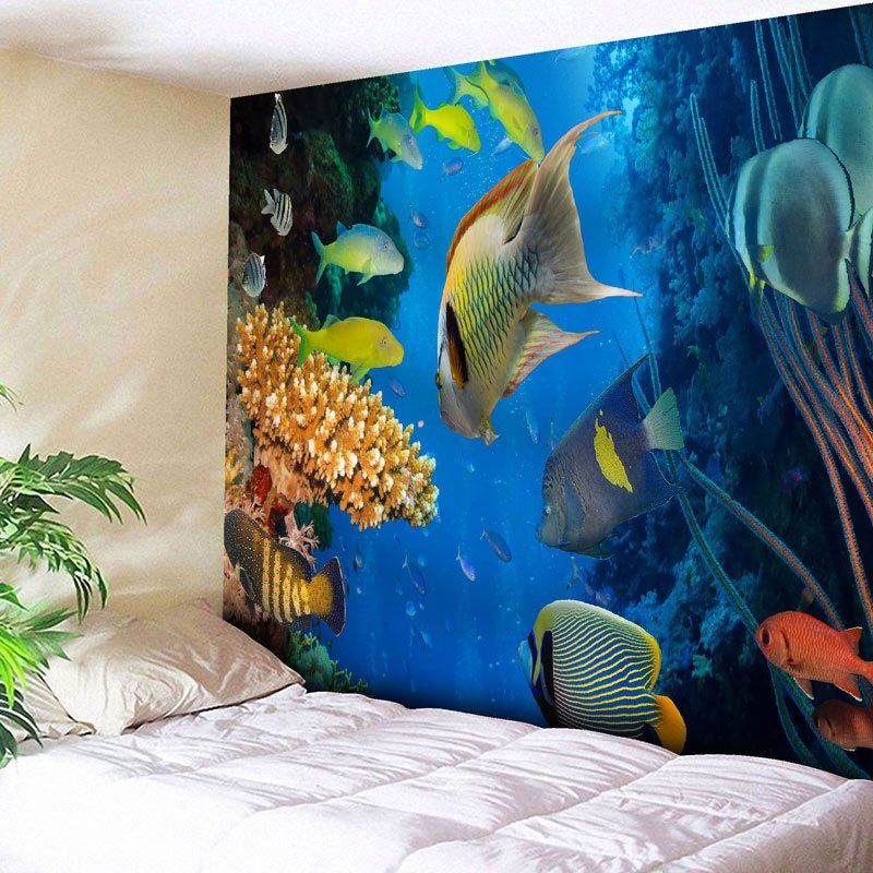 

Fish Pattern Wall Hanging Sea World Tapestry, Blue