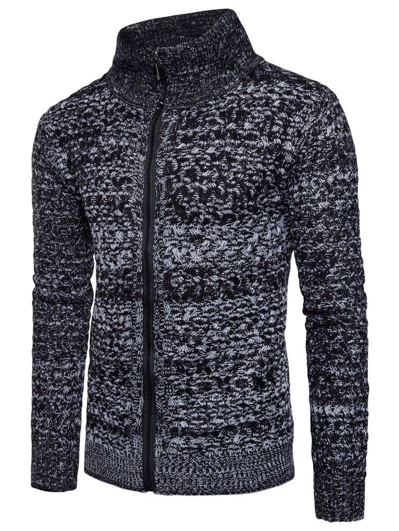 

Turtle Neck Zip Up Knit Blends Sweater, Black