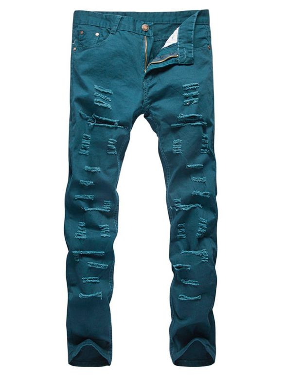 Pantalon Déchiré Jambe Droite à Braguette Zippée - Cadetblue XL