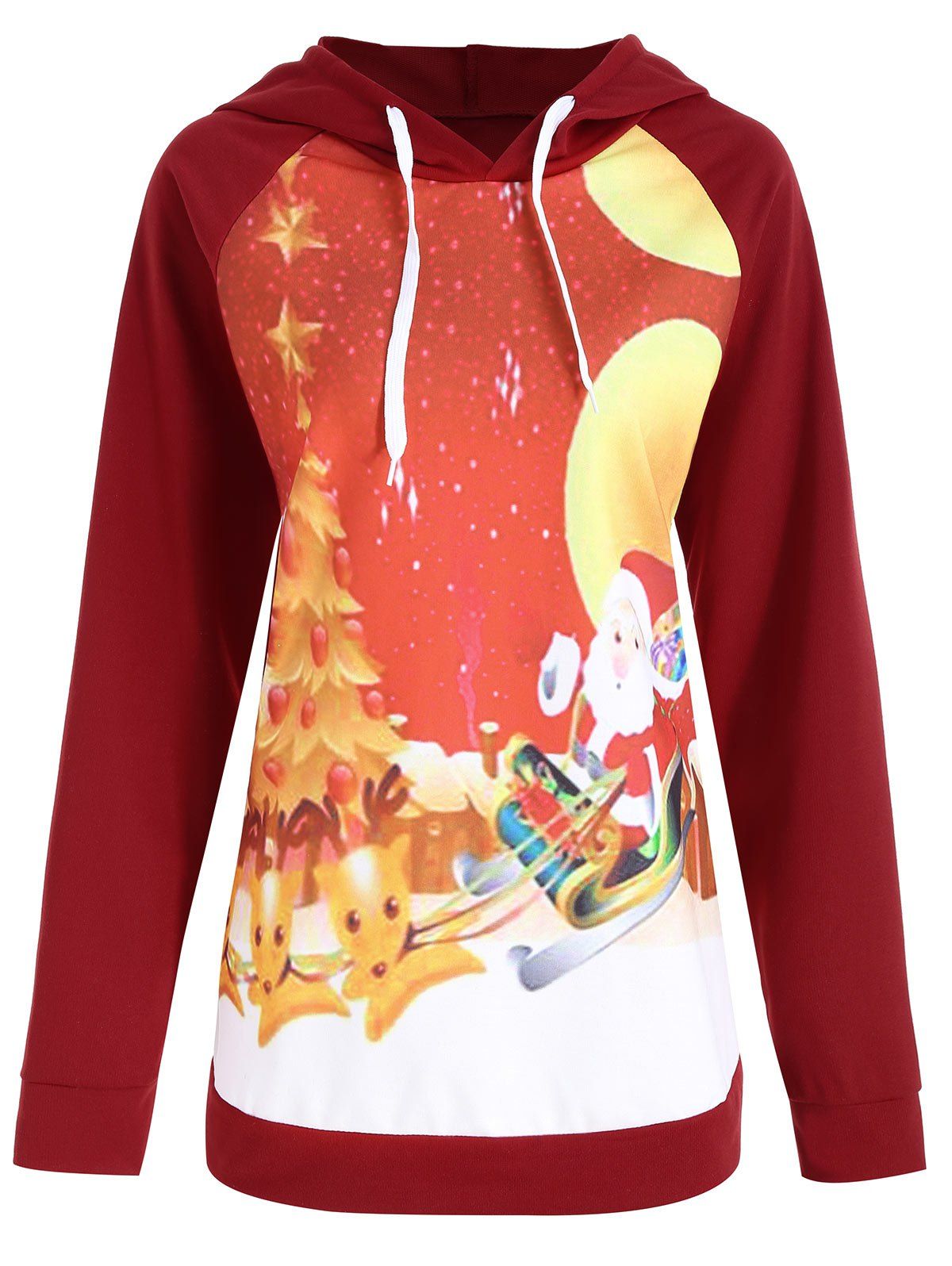 

Christmas Santa Claus Elk Print Plus Size Hoodie, Wine red