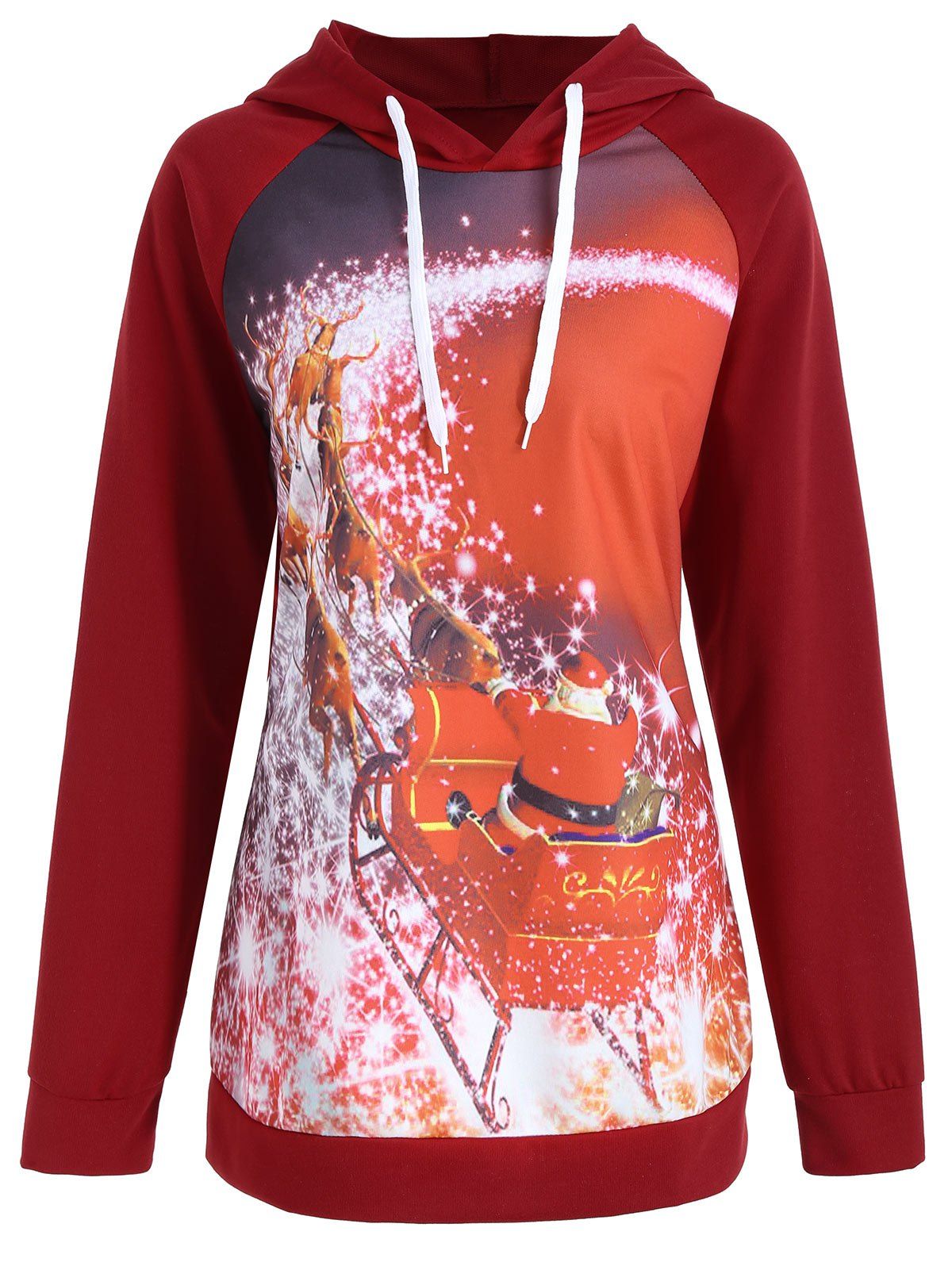 

Christmas Santa Claus Elk Sled Print Plus Size Hoodie, Wine red