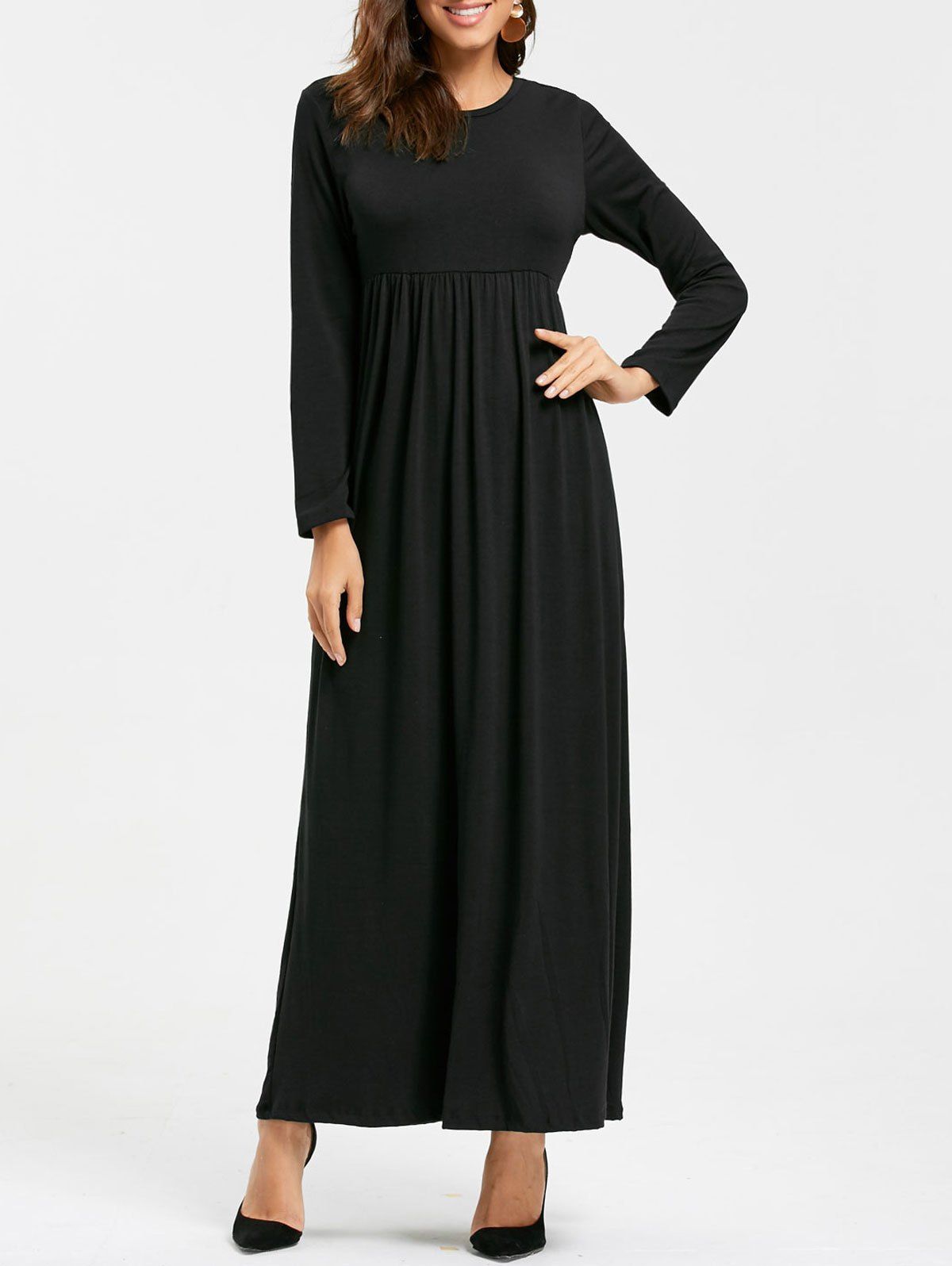 

Long Sleeve Round Neck Maxi Dress, Black